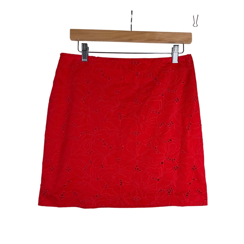 Ann Taylor Eyelet Cut Detail Mini Skirt size 4 Red